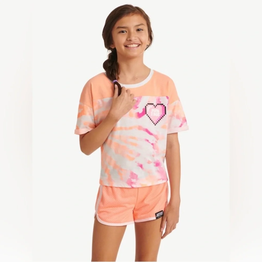 Justice Orange Pink Tie-Dye Short Sleeve Tee